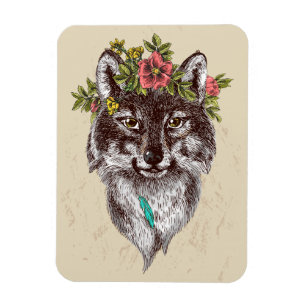 Imán Retrato Wolf Halo estilo Boho