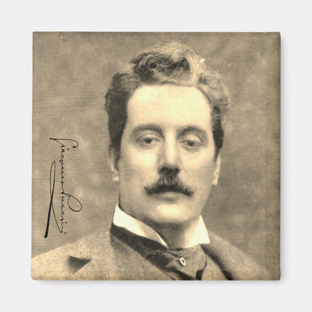 Imán Retrato y firma de Giacomo Puccini (Frente)