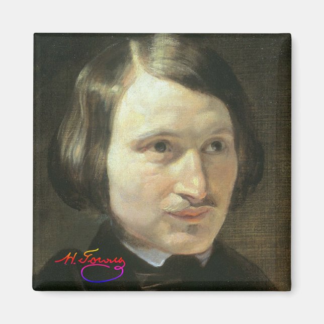 Imán Retrato y firma de Nikolai Gogol (Frente)