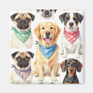 Imán Retratos de cachorros lindos con bufandas Collage