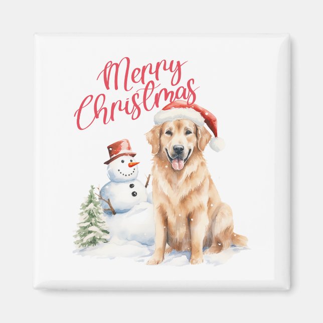 IMÁN RETRIVER DE ORO SANTA HAT RED MERRY NAVIDAD (Frente)