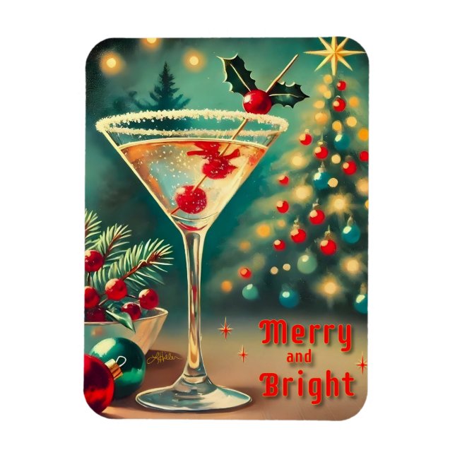 Imán Retro 50 Merry Bright Navidades Cocktail Martini (Vertical)
