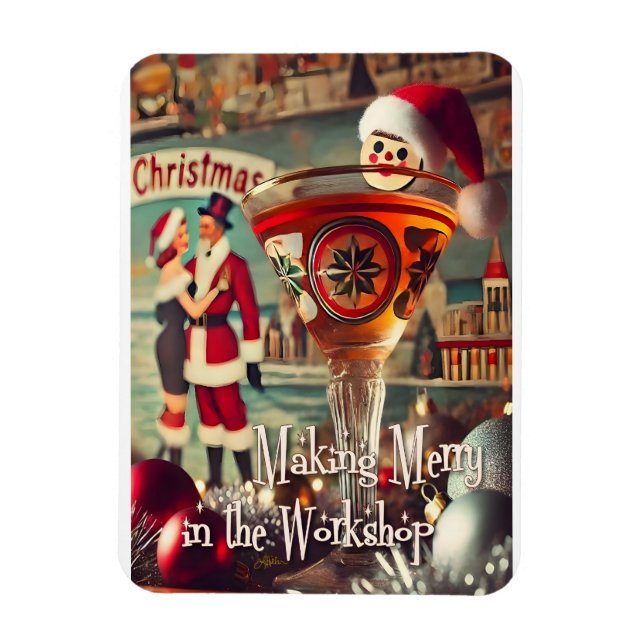 Imán Retro 50s Cocktail Making Merry Christmas Workshop (Vertical)