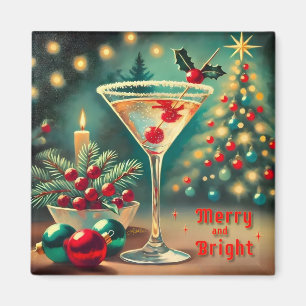 Imán Retro 50s Cóctel Martini de Navidad Alegre y Brill