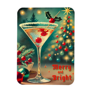 Imán Retro 50s Cóctel Martini de Navidad Alegre y Brill
