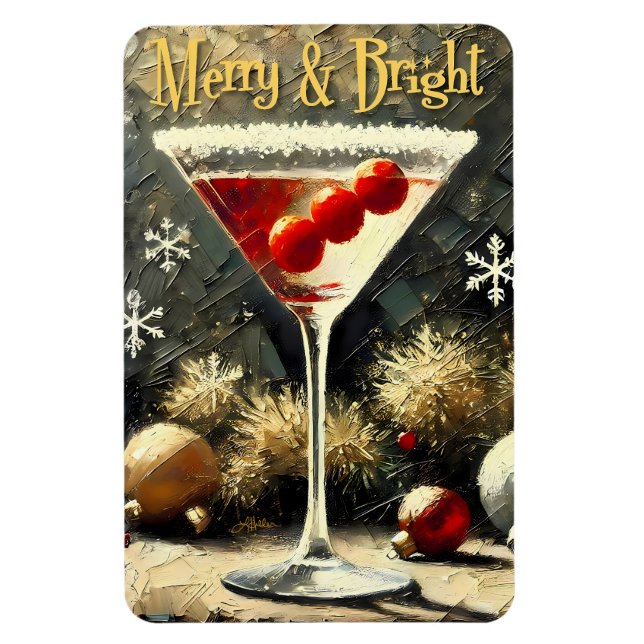 Imán Retro 50s Martini de Navidad de Triple Arándano (Vertical)