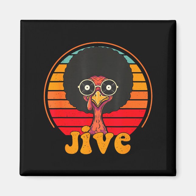 Imán Retro 70s Turkey Jive Afro Thanksgiving Family Men (Frente)