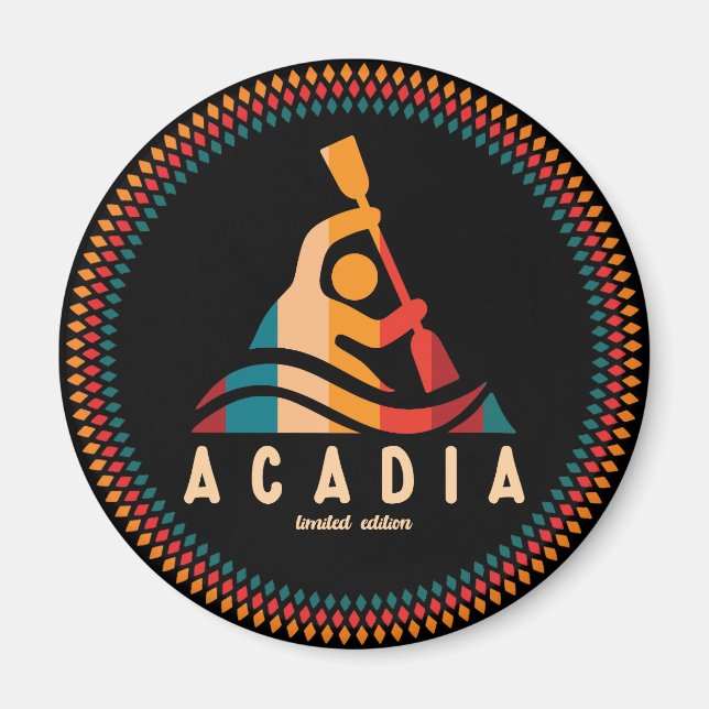 Imán Retro Acadia Kayaking (Frente)