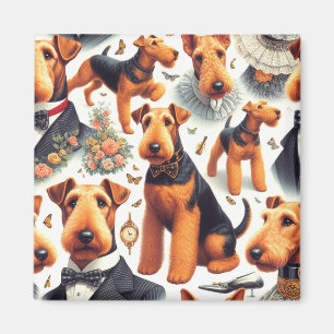Imán Retro Airedale Terrier Seamless