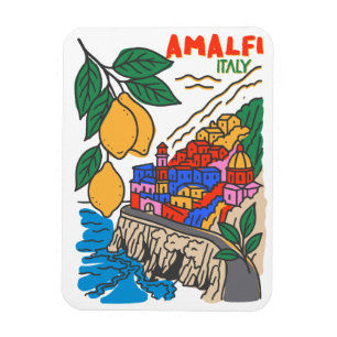 Imán Retro Amalfi Italia Arte Mediterráneo Dibujado a M
