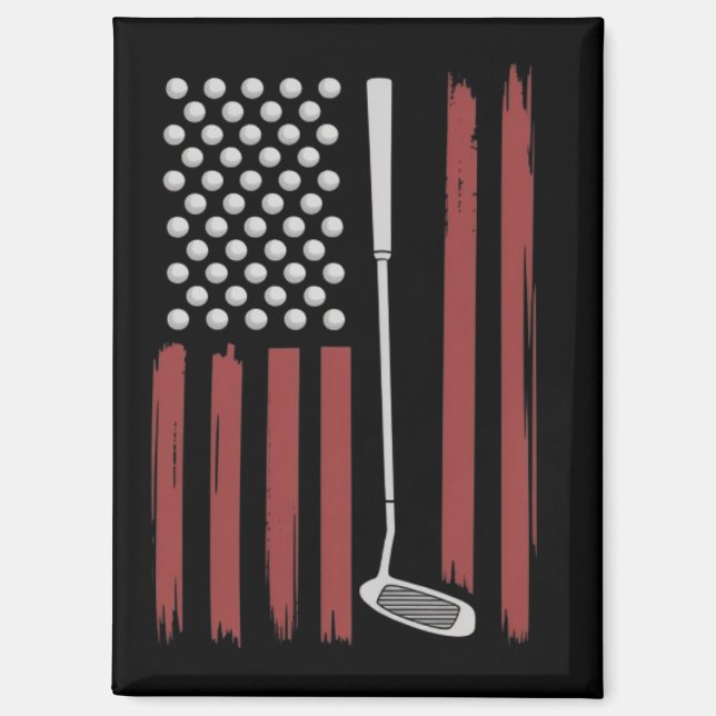 Imán Retro American Flag Golf Golfer Funny Golf Club (Anverso)
