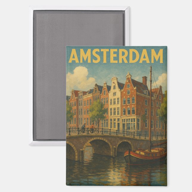 Imán Retro Amsterdam Países Bajos Grachten (Anverso/Reverso)