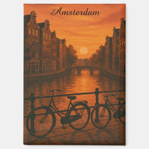 Imán Retro Amsterdam Países Bajos Grachten Sunset Glow