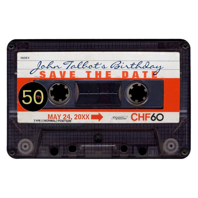 Imán Retro Audiotape S 50 cumpleaños Guardar la fecha F (Horizontal)