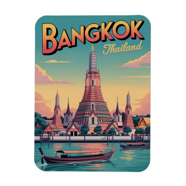 Imán Retro Bangkok city  Wat Aru Thailand travel gifts (Vertical)