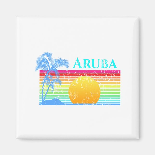 Imán Retro Beach Aruba Sunset (Frente)