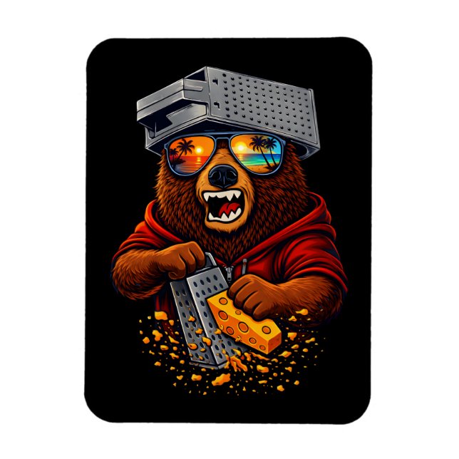 Imán Retro Bear With Cheese Grater Hat and Sunglasses (Vertical)