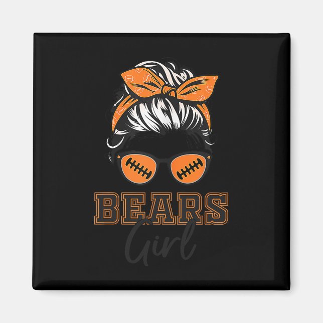 Imán Retro Bears Chica Messy Bun Sports Fan Team Spirit (Frente)