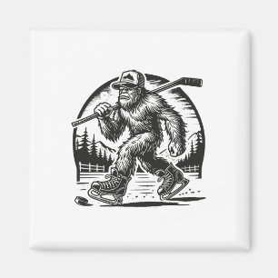 Imán Retro Bigfoot Hockey Divertido Sasquatch Bigfoot J