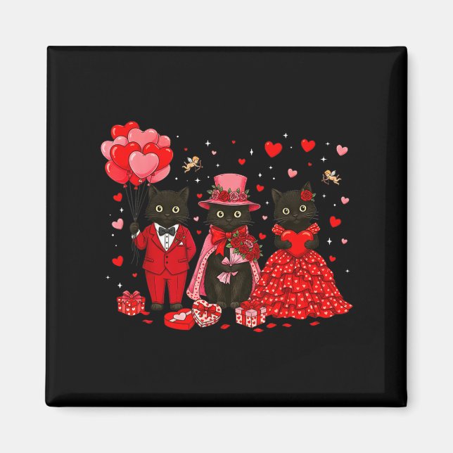 Imán Retro Black Cat Meowentine's Day Heart Valentines  (Frente)