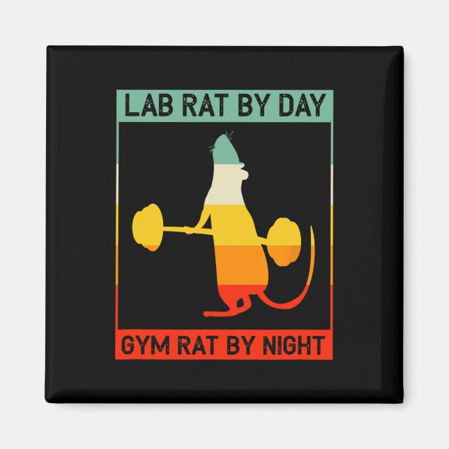 Imán Retro Bodybuilding Lab Rat By Day Gym Rat By Night (Frente)