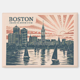 Imán Retro Boston Sailboat Skline Art Classic Bold