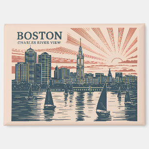Imán Retro Boston Sailboat Skline Art Classic Bold