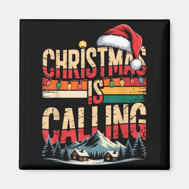 Imán Retro Cabin Snowy Christmas Calling Lights Holiday (Frente)