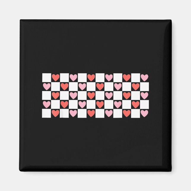 Imán Retro Checkered Red And Nk Hearts Valentines Day  (Frente)