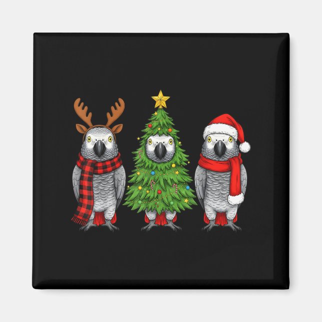 Imán Retro Christmas African G Parrot Bird Santa Reinde (Frente)