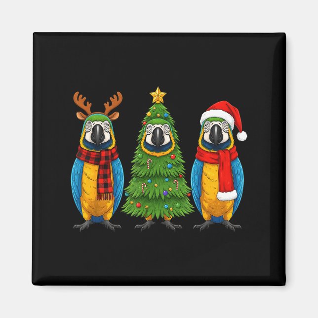 Imán Retro Christmas Blue And Yellow Macaw Parrot Santa (Frente)