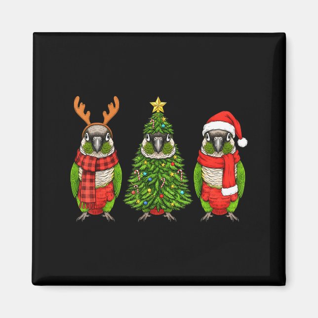 Imán Retro Christmas Green Cheek Conure Parrot Santa Re (Frente)