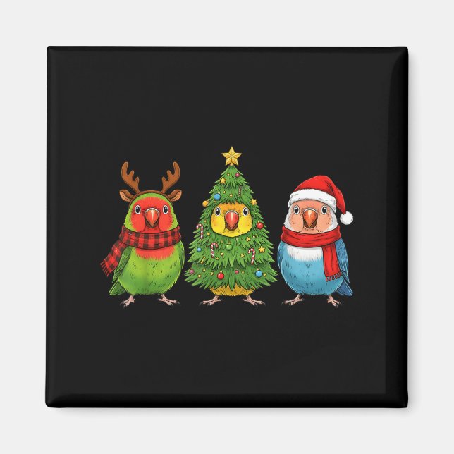 Imán Retro Christmas Lovebird Parrot Santa Reindeer  (Frente)