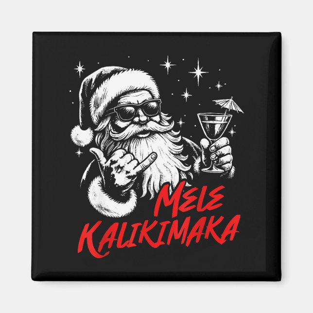 Imán Retro Christmas Mele Kalikimaka Santa Shaka Hawaii (Frente)