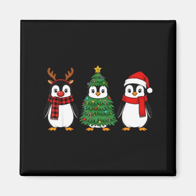 Imán Retro Christmas Penguin Santa Reindeer  (Frente)