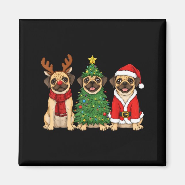 Imán Retro Christmas Puggle Santa Reindeer Dog Lover  (Frente)