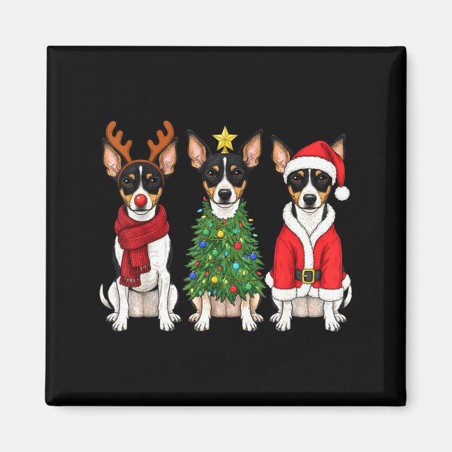 Imán Retro Christmas Rat Terrier Santa Reindeer Dog Lov (Frente)
