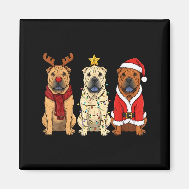 Imán Retro Christmas Shar Pei Santa Reindeer Dog Lover  (Frente)