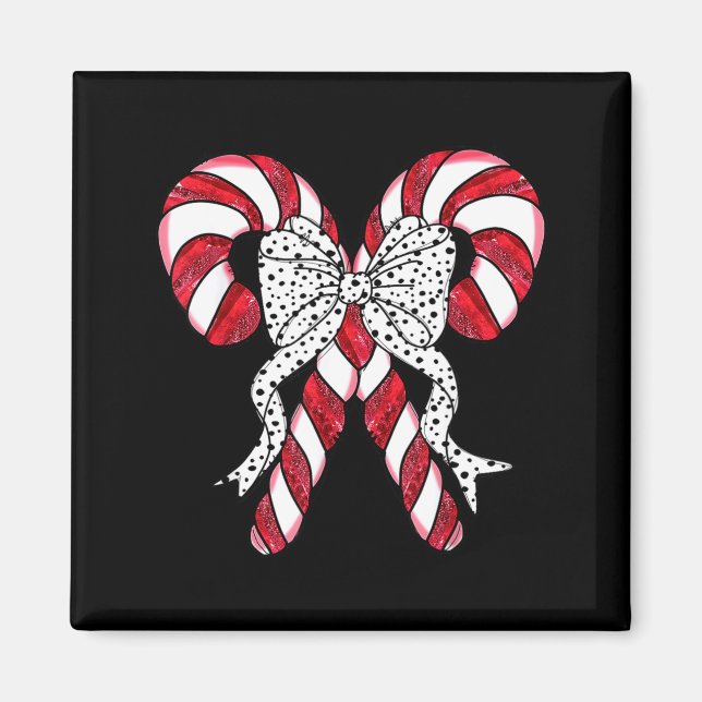 Imán Retro Coquette Bow Candy Cane Christmas Season Wom (Frente)
