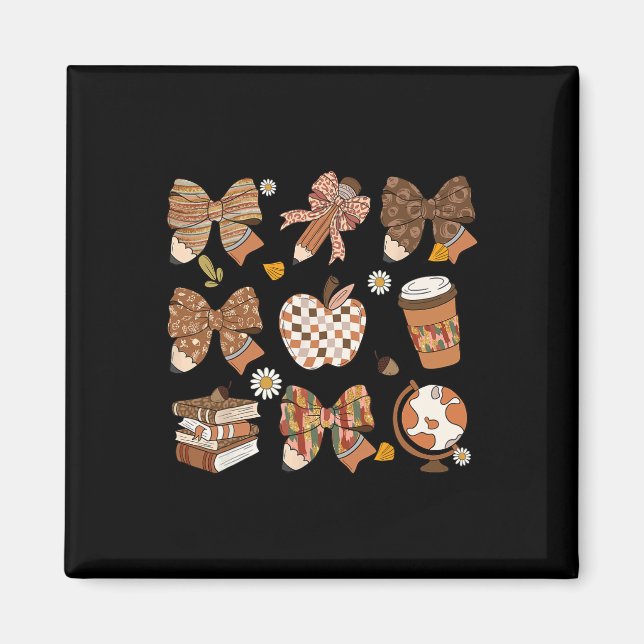 Imán Retro Coquette Bow Teacher Coffee Book (Frente)