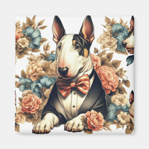Imán Retro Cute Floral Bull Terrier