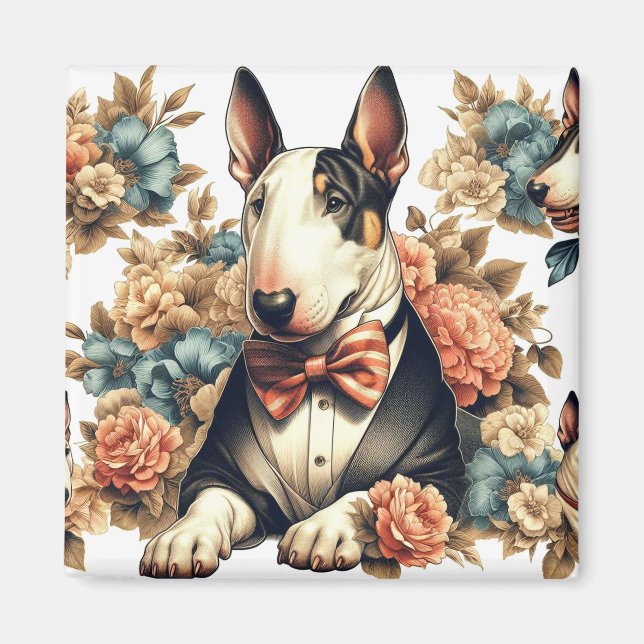 Imán Retro Cute Floral Bull Terrier (Frente)