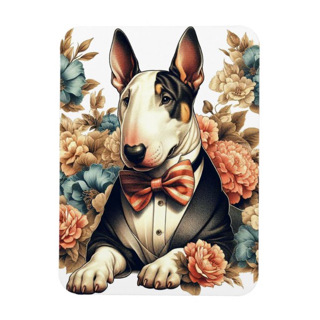 Imán Retro Cute Floral Bull Terrier (Vertical)