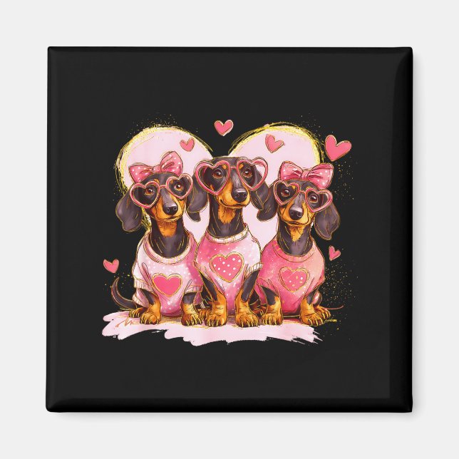Imán Retro Dachshund With Heart Sungles Valentine's Day (Frente)