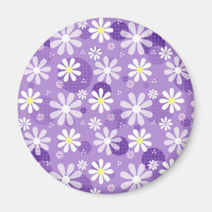 Imán Retro Daisies Purple Gingham Circles