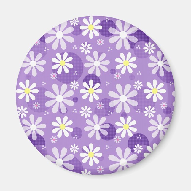 Imán Retro Daisies Purple Gingham Circles (Frente)