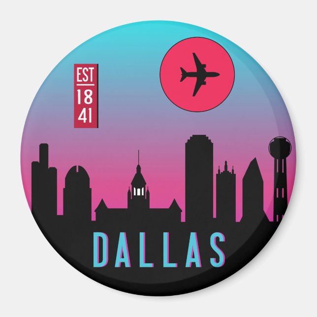 Imán Retro Dallas City Texas Skyline Cityscape Souvenir (Frente)