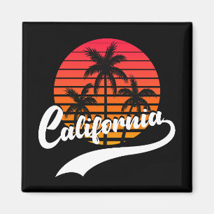 Imán Retro De California Sunset Y Palm Trees Magnet