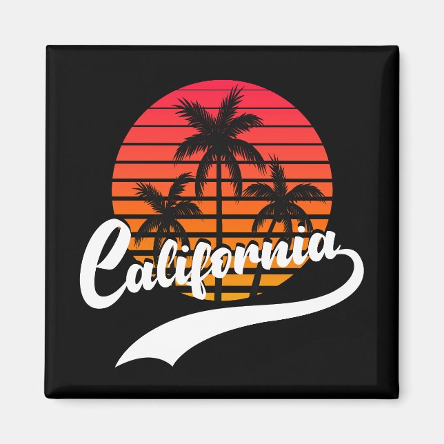 Imán Retro De California Sunset Y Palm Trees Magnet (Frente)