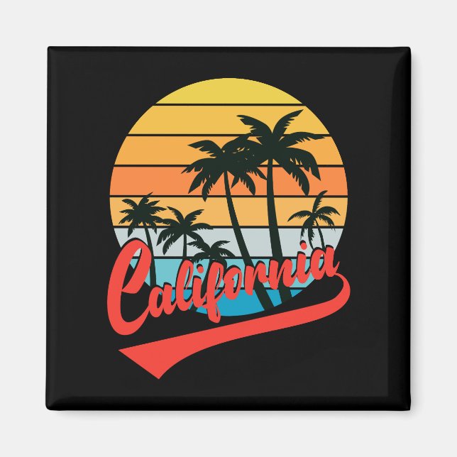 Imán Retro De California Sunset Y Palm Trees Magnet (Frente)